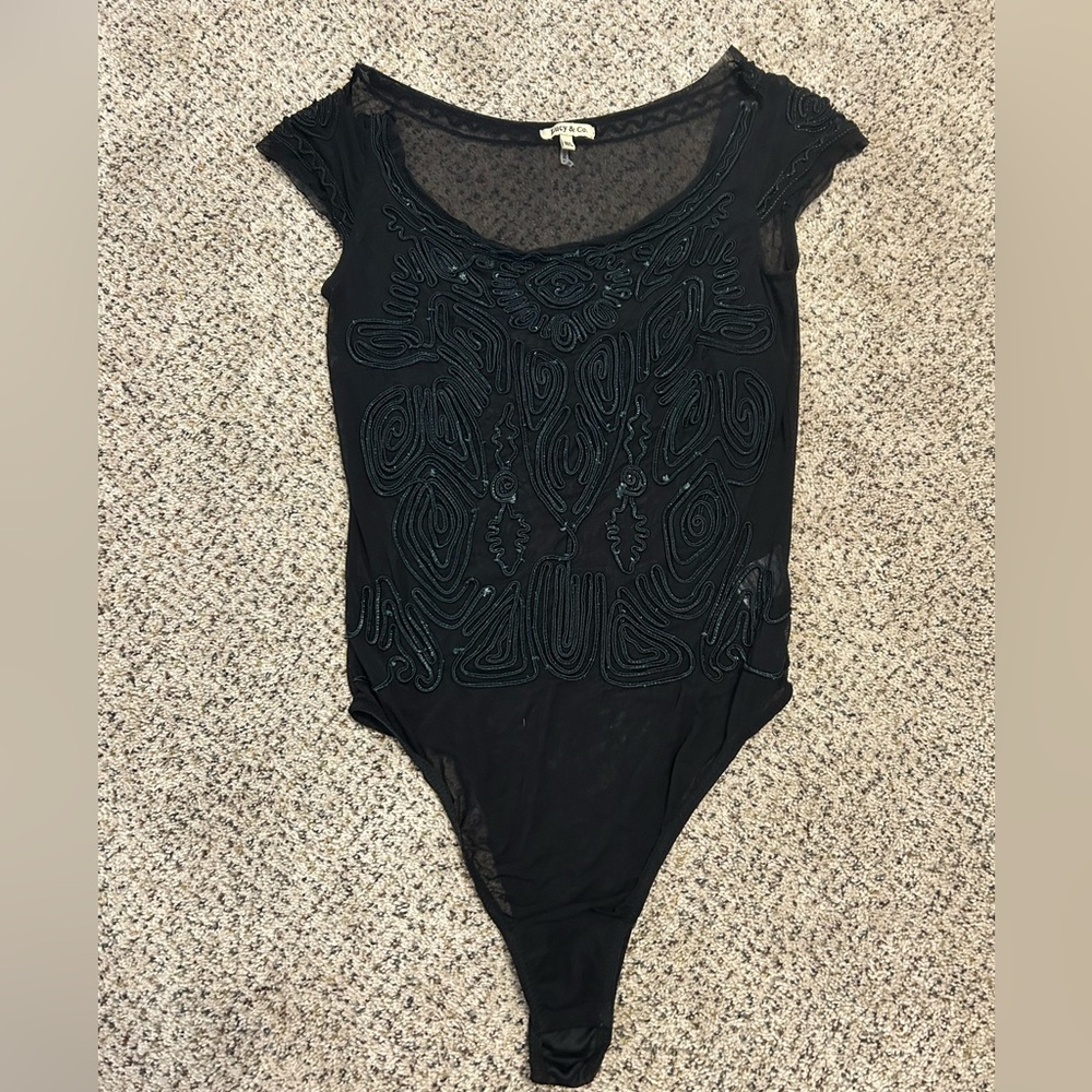 Chic Black Embroidered Women's Bodysuit